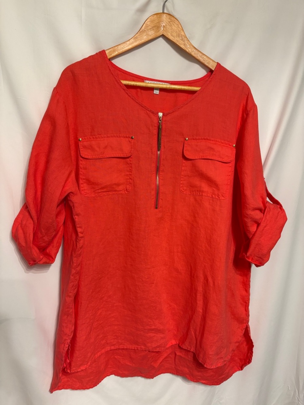 Ellen Tracy Company Lagenlook Coral Linen Boxy Tunic SZ XXL